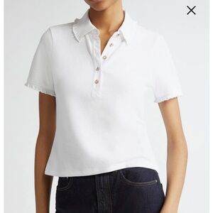 CINQ A SEPT Aster Crystal Button Cotton Polo Shirt